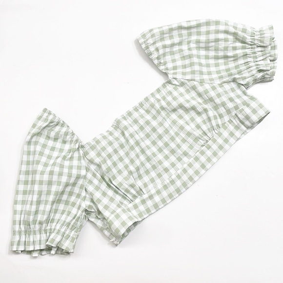 SHEIN Curve sage green/white checkered crop top - Picture 1 of 3